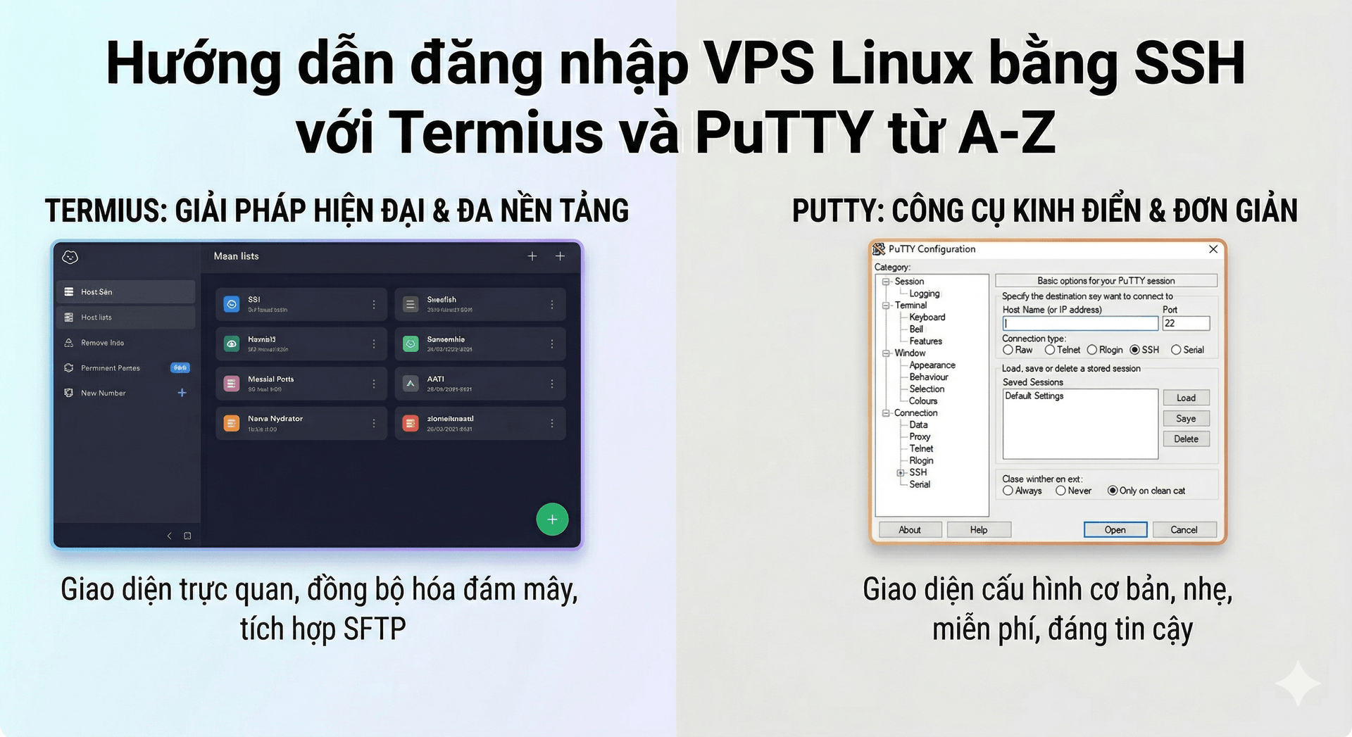 Hướng dẫn đăng nhập VPS Linux bằng SSH thật chi tiết cho người mới với Termius và PuTTY